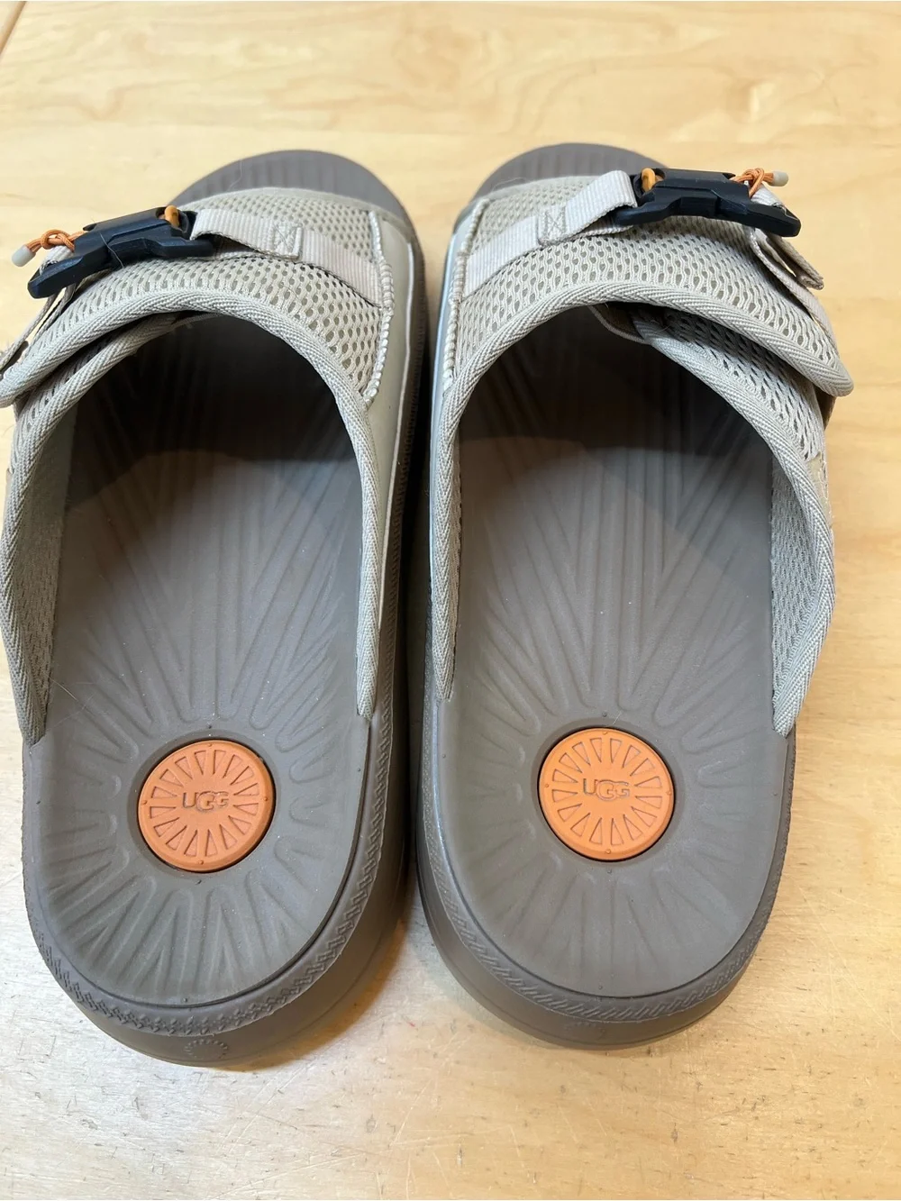 UGG men’s Beige Slide Sandals with Adjustable Buckle